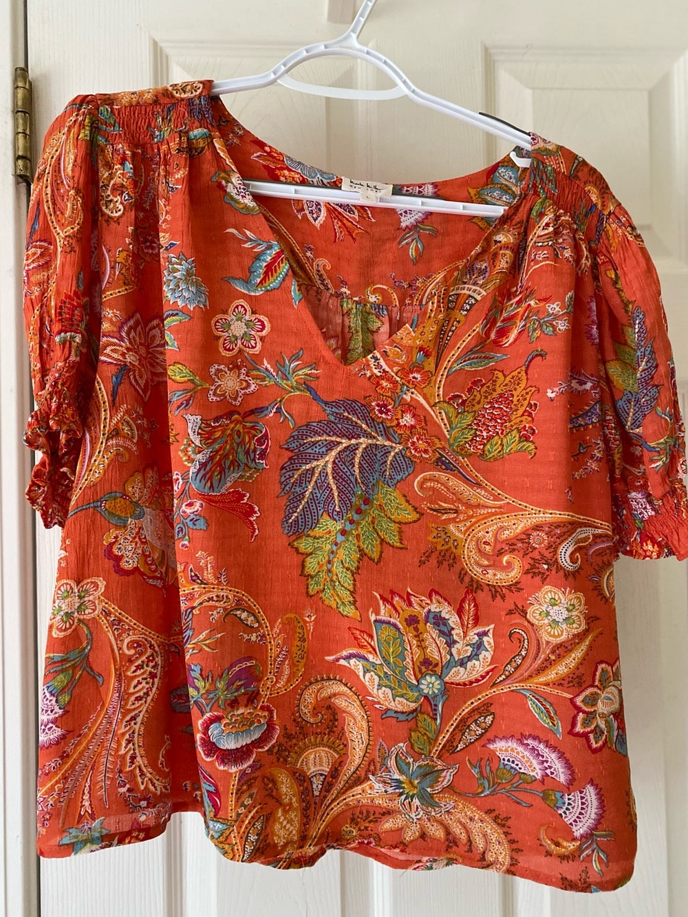 Nicole Miller Orange Paisley V-Neck Blouse